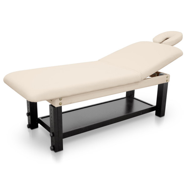 Επαγγελματικό Κρεβάτι Beige Luxury Spa Μασάζ Αισθητικής Φυσικοθεραπείας με Ανύψωση Πλάτης Σταθερό Ξύλινο 